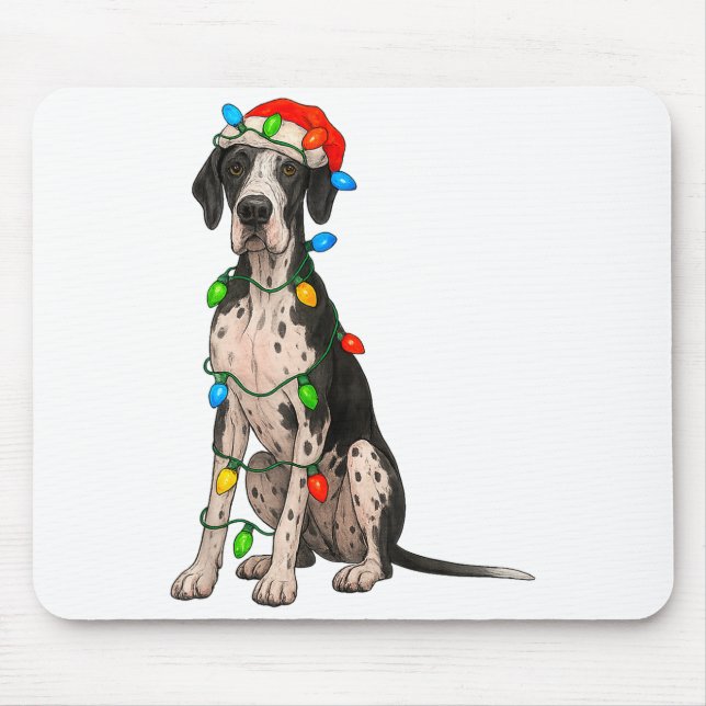 Tapis De Souris Great Dane Christmas Lights Dog Lover Xmas Pajama  (Devant)