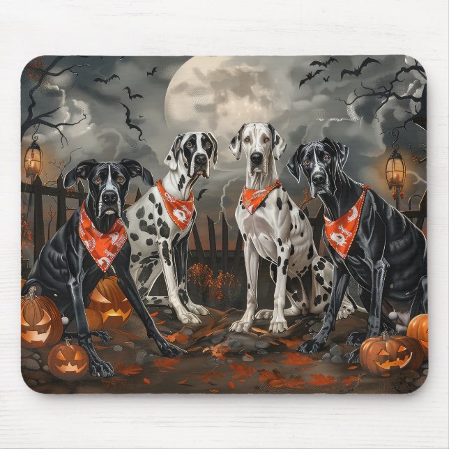 Tapis De Souris Great Dane Halloween Éffrayant (Devant)