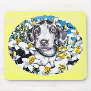 Tapis De Souris Great Dane Pup in Daffodils Harlequin