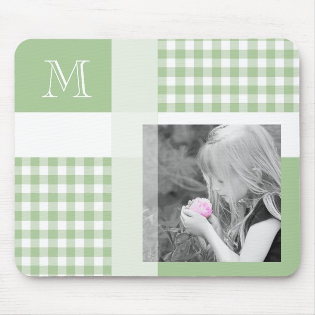 Tapis De Souris Green Ajouter Votre Photo En vichy Monogramme Mode (Devant)