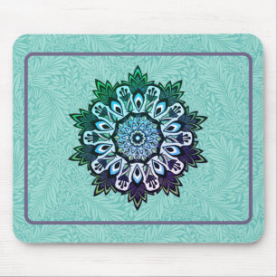 Tapis De Souris Green Aqua Blue Flower Mandala Boho