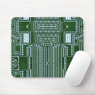 Tapis De Souris Green Computer Circuit Board White Lines Motif