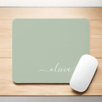 Green Sage Girl Script Monogramme Nom Moderne