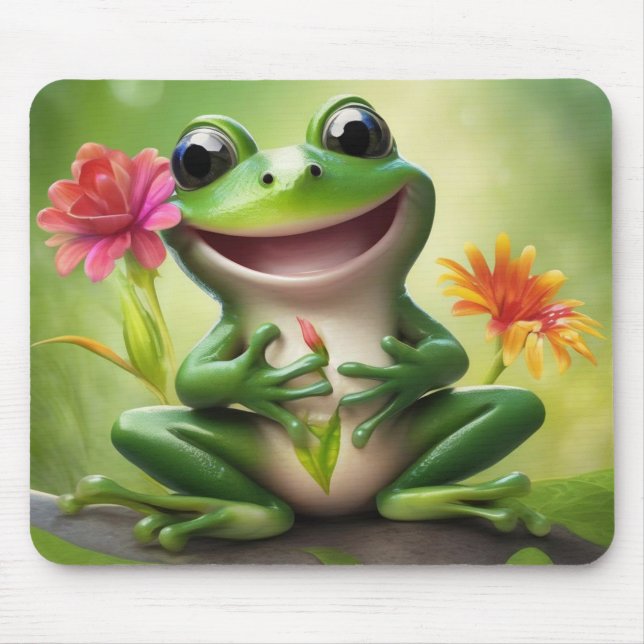 Tapis De Souris Grenouille adorable avec des fleurs Pad de souris (Devant)