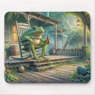 Tapis De Souris Grenouille Assis Dans Une Chaise À Rocher