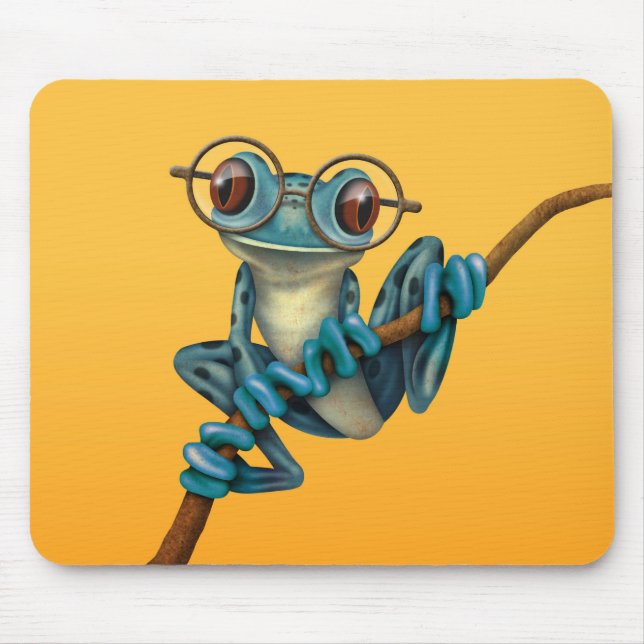 Tapis De Souris Grenouille d'arbre bleue mignonne avec des verres (Devant)