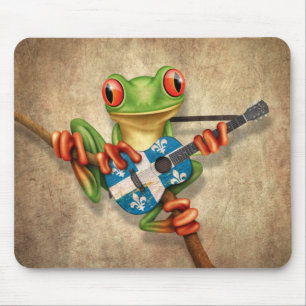 Tapis De Souris Grenouille d'arbre jouant la guitare de drapeau du