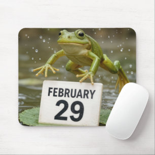 Tapis De Souris Grenouille sautant par-dessus la date du 29 févrie