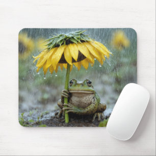 Tapis De Souris Grenouille sous un parapluie tournesol sous la plu