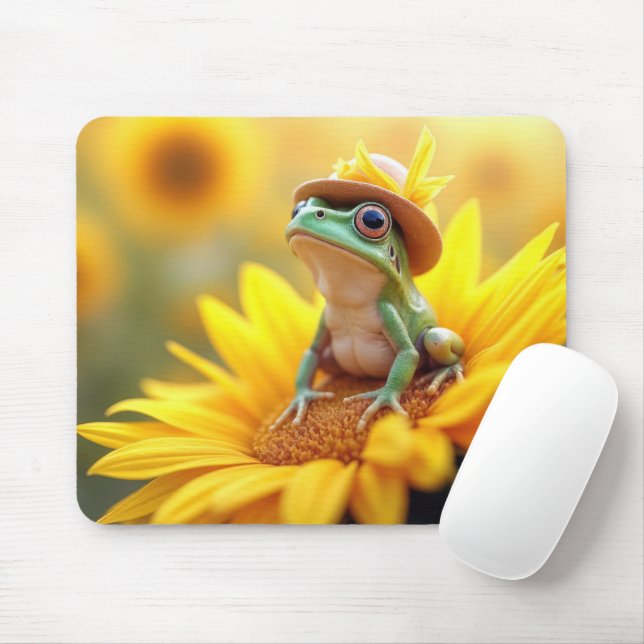 Tapis De Souris Grenouille sur un tournesol (Avec souris)
