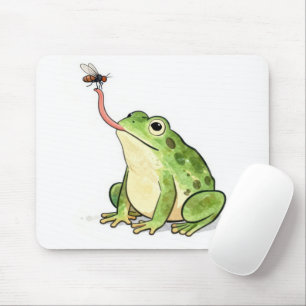 Tapis De Souris Grenouille verte attrapant une mouche