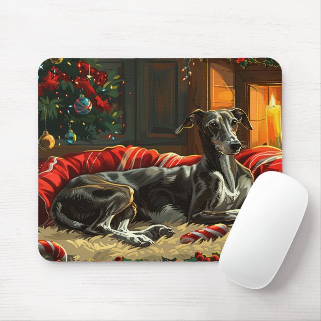 Tapis De Souris Greyhound Chig Festive de Noël (Avec souris)