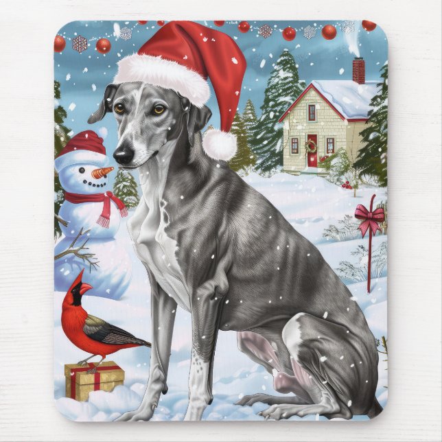 Tapis De Souris Greyhound Winter Wonderland Christmas Joie (Devant)