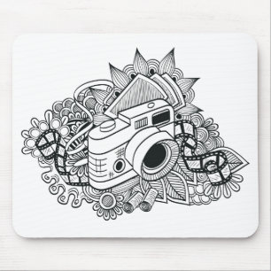 Tapis De Souris Griffonnage d'appareil-photo de hippie
