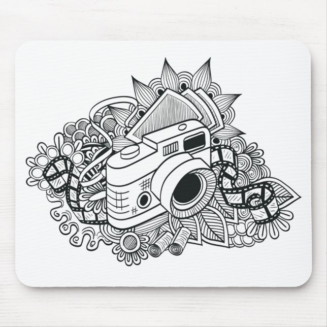 Tapis De Souris Griffonnage d'appareil-photo de hippie (Devant)