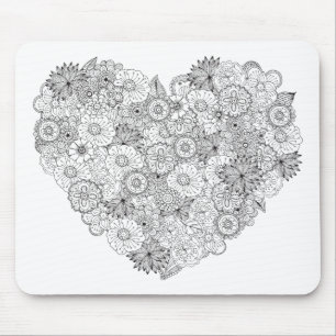 Tapis De Souris Griffonnage floral de coeur