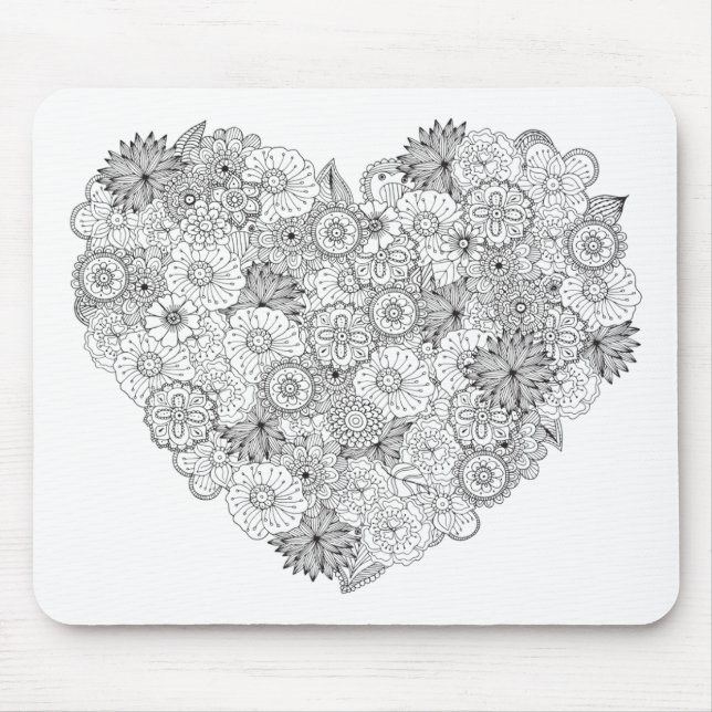 Tapis De Souris Griffonnage floral de coeur (Devant)