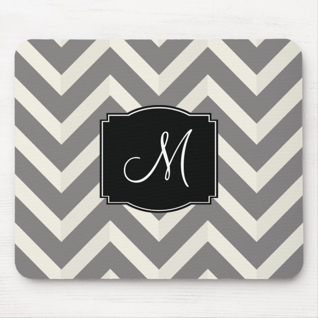 Tapis De Souris Gris et blanc Trappes Chevron avec Monogramme (Devant)