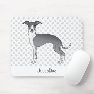 Tapis De Souris Gris Italien Bleu Et Blanc Avec Nom Personnalisé