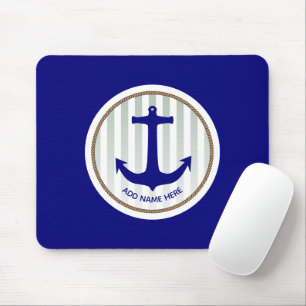 Tapis De Souris Gris nautique et Ancre bleue