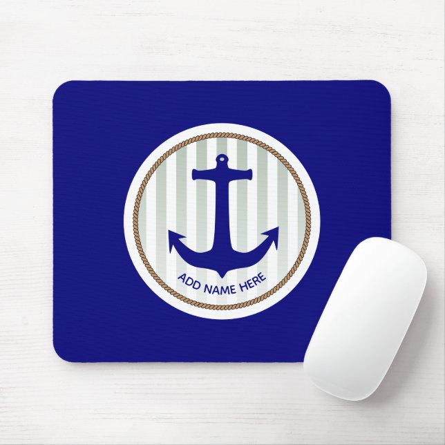Tapis De Souris Gris nautique et Ancre bleue (Avec souris)