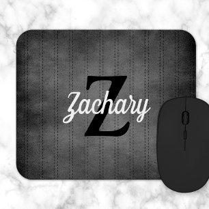 Tapis De Souris Gris Personnalisé Pinstripe Rétro Monogramme Vinta