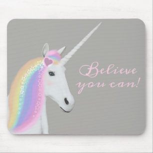 Tapis De Souris Gris rose magique de licorne blanche mignonne