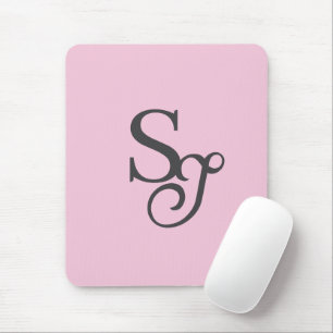 Tapis De Souris Gris script initial monogramme rose