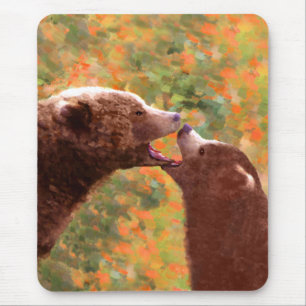 Tapis De Souris Grizzly Bear Mom and Cub Painting - Wildlife Art