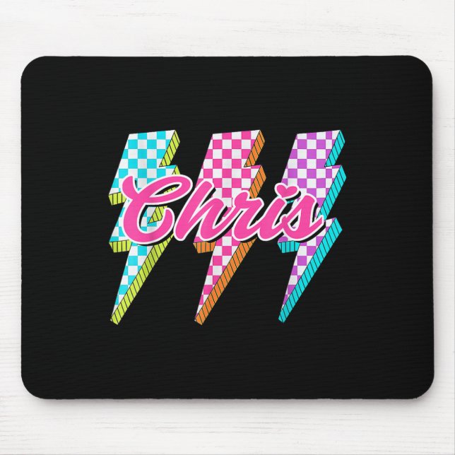 Tapis De Souris Groovy Chris Lightning Bolt Checkered I Love Meme  (Devant)