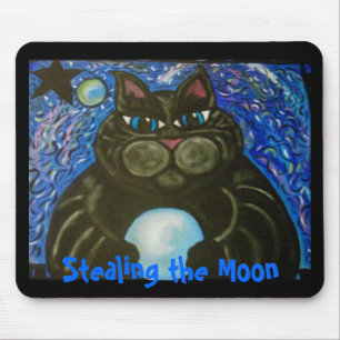 Tapis De Souris Gros chat volant la lune