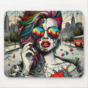 Tapis De Souris Grunge Art   Femme fracturée Abstraite