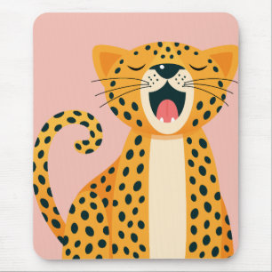 Tapis De Souris Guépard de dessin animé bâillant Safari fantaisist