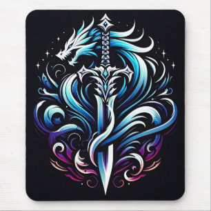Tapis De Souris Guerrier de fantaisie Épée de dragon mystique Flam