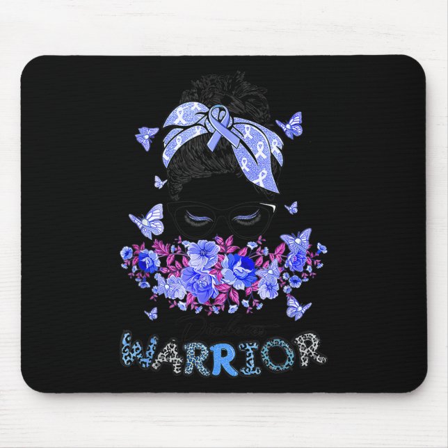 Tapis De Souris Guerrier du diabète T1d Messy Bun Cheveux Diabète  (Devant)