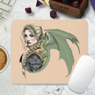 Tapis De Souris Guerrière Elfe Dragon Fantastique Magique Médiéval