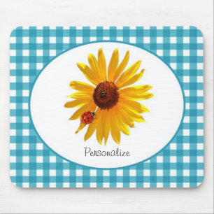 Tapis De Souris Guingan de turquoise de tournesol de coccinelle
