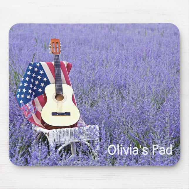 Tapis De Souris Guitare et drapeau sur chaise (Devant)