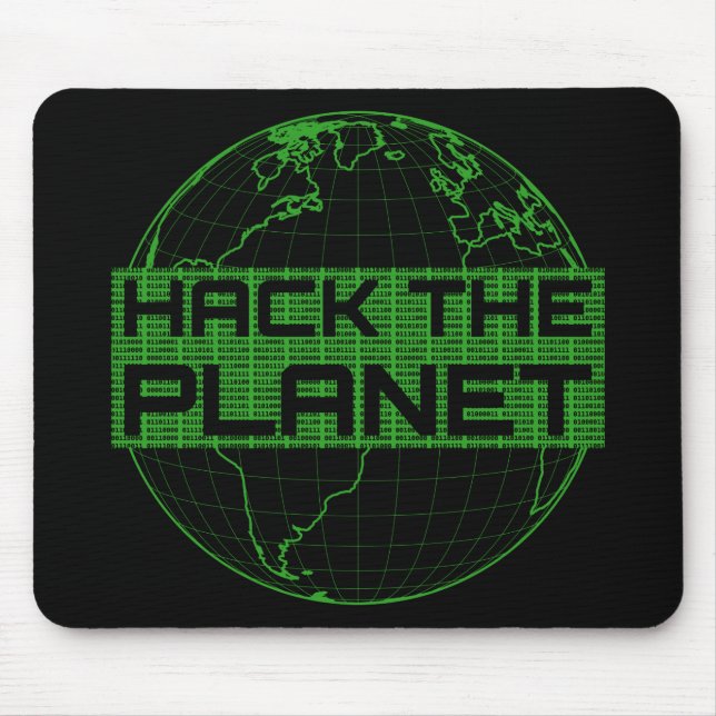 Tapis De Souris Hack the Planet Green Globe Computer Hacker Design (Devant)
