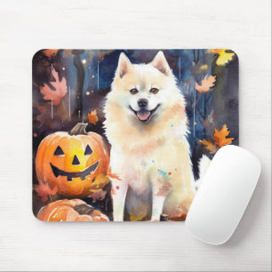 Tapis De Souris Halloween Akita Américain Avec La Peur Citrouille