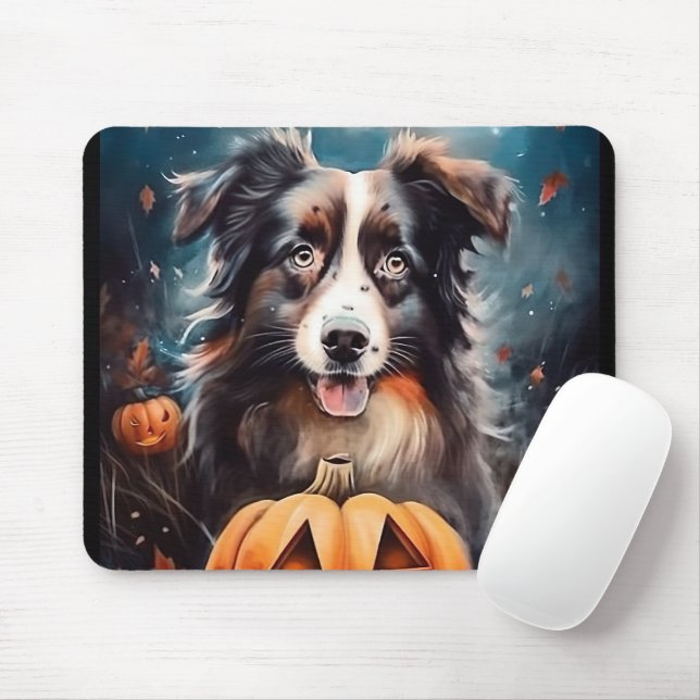 Tapis De Souris Halloween Berger Australien Avec La Peur Citrouill (Avec souris)