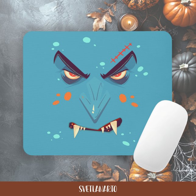 Tapis de souris Halloween Blue Grumpy Vampire (Frontal view)