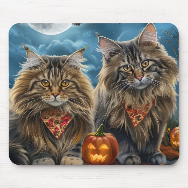Tapis De Souris Halloween chats de Sibérie Éffrayant (Devant)