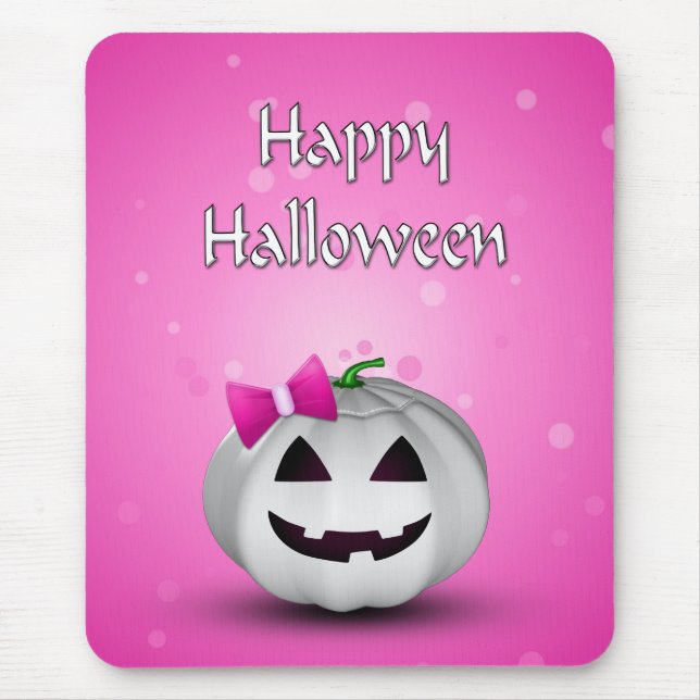 Tapis De Souris Halloween Citrouille blanche rose fille (Devant)