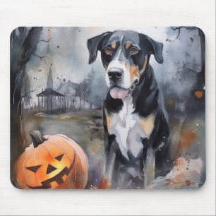 Tapis De Souris Halloween Greater Swiss avec citrouilles épouvanta