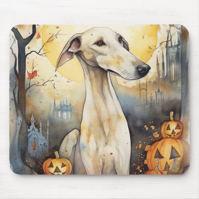 Tapis De Souris Halloween Greyhound Avec La Peur Citrouille (Devant)