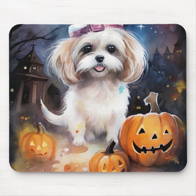 Tapis De Souris Halloween Malti Tzu Avec Peur Citrouille (Devant)