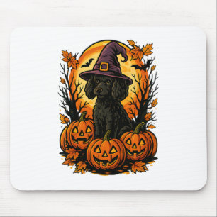 Tapis De Souris Halloween mignon Poodle noir sorcière Casquette Ci