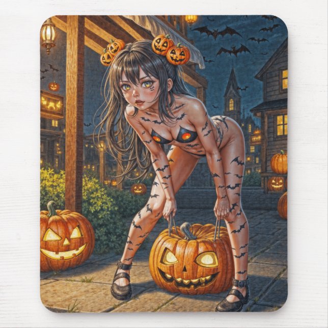 Tapis De Souris Halloween Monster Jack-o-Lantern & Bat Vixen Girl (Devant)