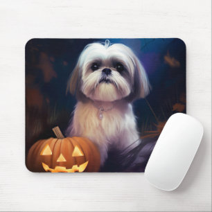 Tapis De Souris Halloween Shih Tzu Avec La Peur Citrouille